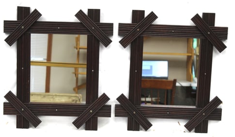 Pair of Victorian walnut criss cross framed mirrors - 18 1/2"x16 1/2"