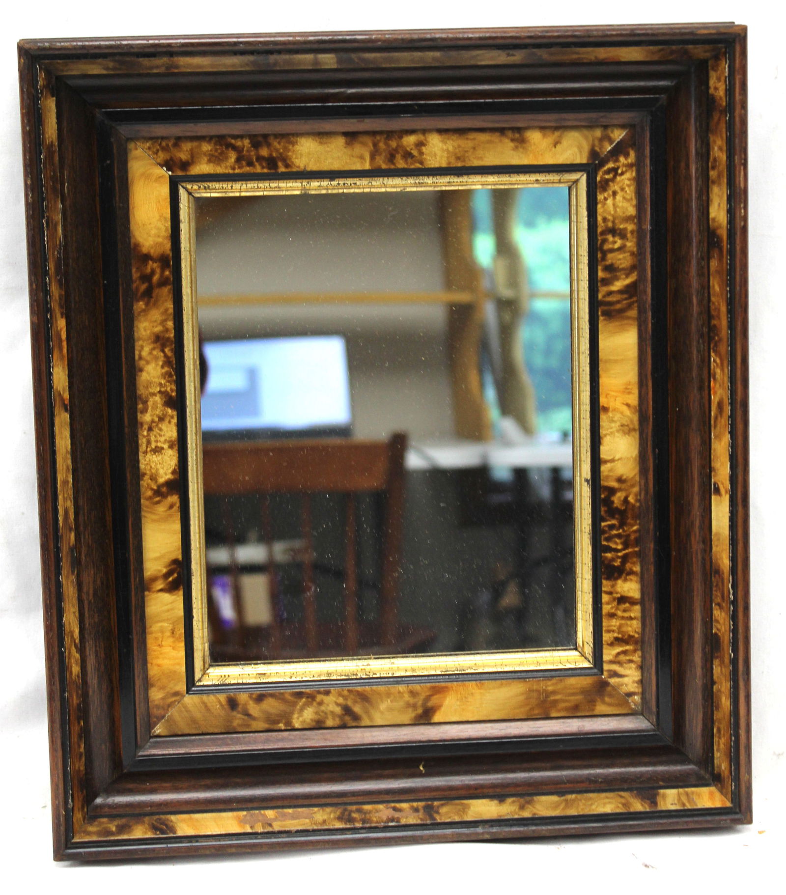 Paint Decorated walnut deep framed mirror - 15"x14" (1 of 2)