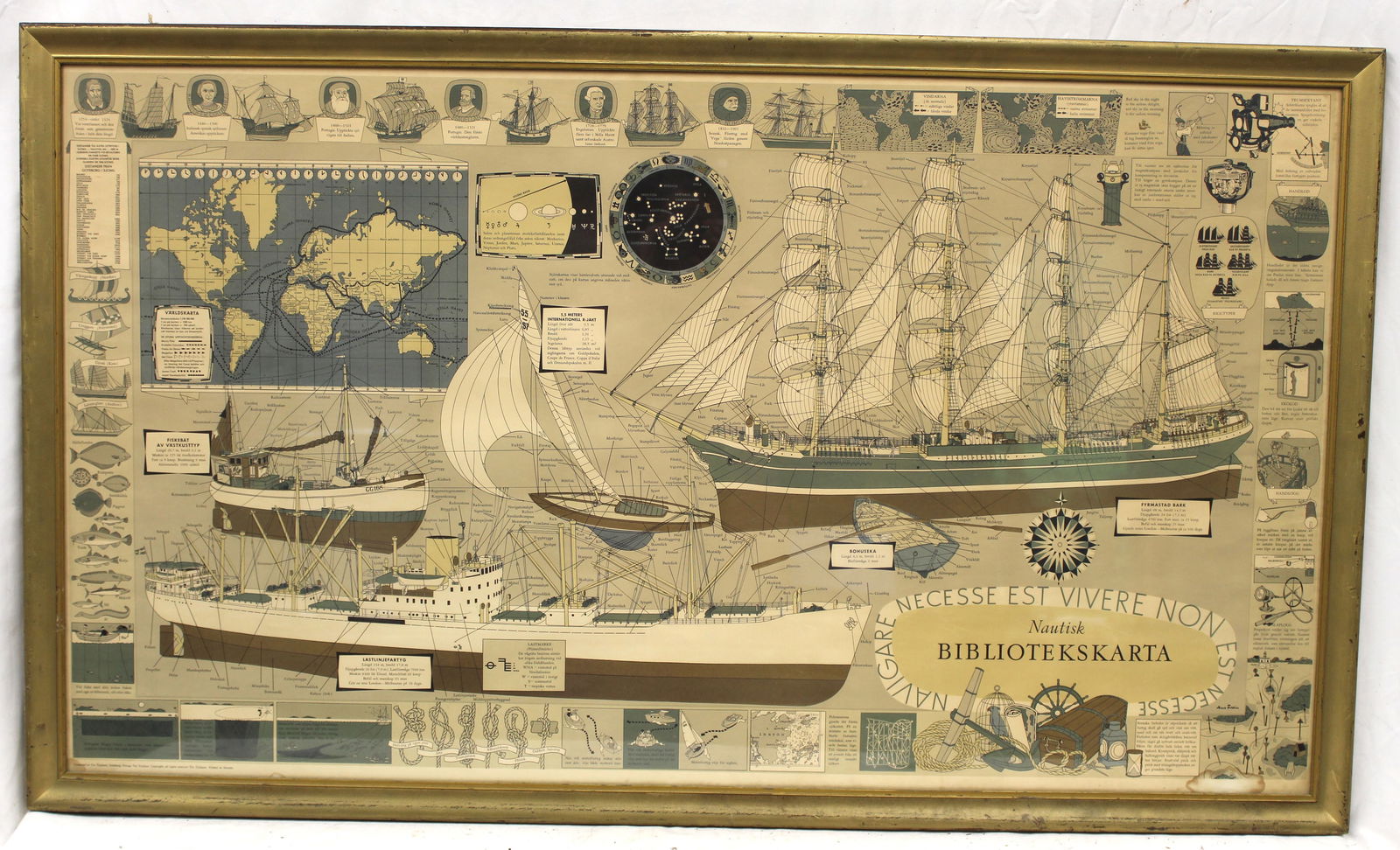 Large antique framed Swedish Nautical print - 30"x50 1/2" (1 of 7)