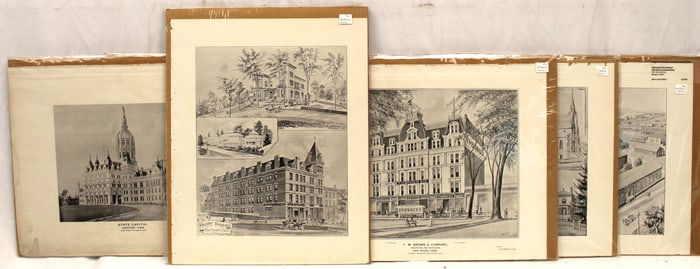 Lot of 8 antique prints of Historic Connecticut & New Hampshire