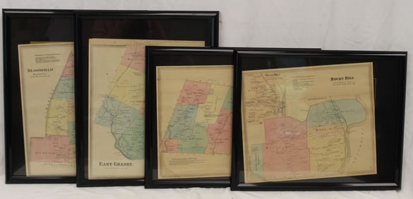 Lot of 4 framed antique maps of Connecticut