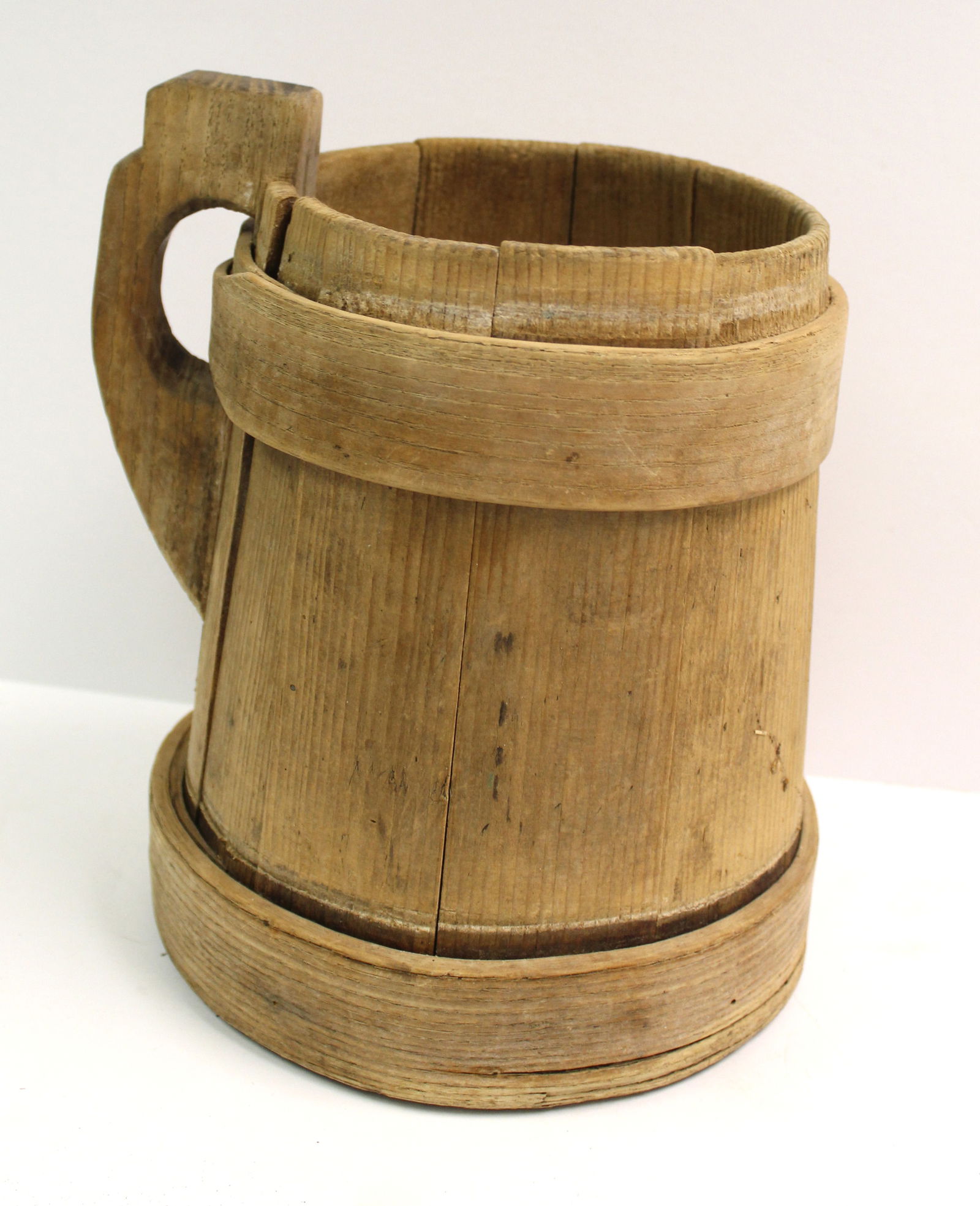 Antique wooden piggin w wooden lapped bands - 9 1/2" tall x approx 6" diam (1 of 5)