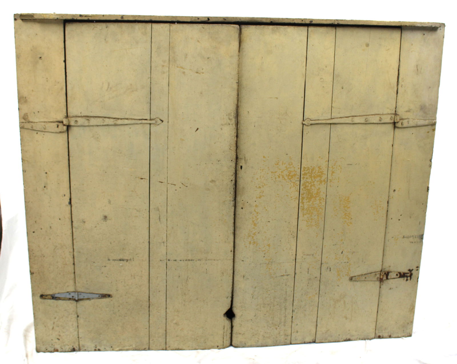 Large antique 2 door jelly cupboard w shelved interior in yellowy cream paint - 57" tall x 67 1/2" (1 of 5)