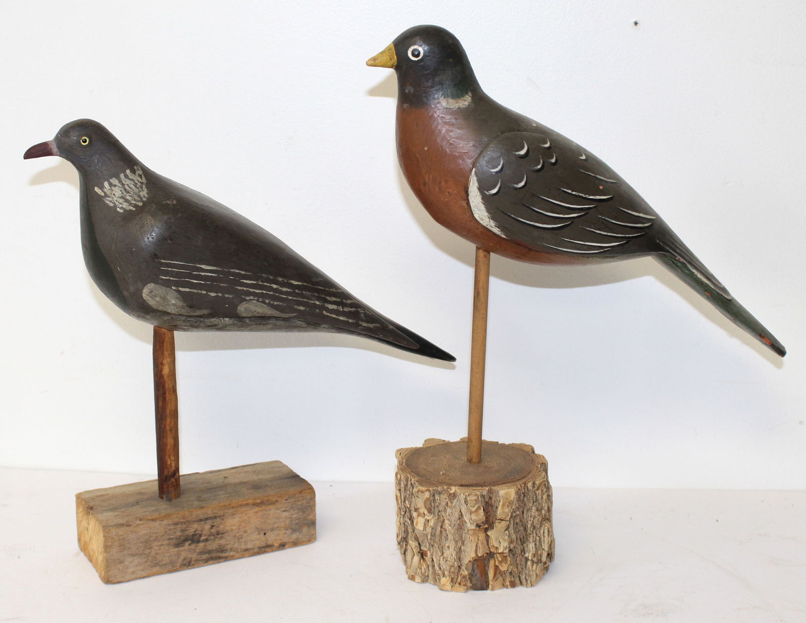 Lot of 2 pigeon decoys on stands - 13" tall x 12" long & 11" tall x 12" long (1 of 6)