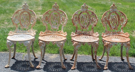 Set of 4 ca 1890 cast iron garden chairs signed "Atlanta Stoveworks" - minor surface rust - no