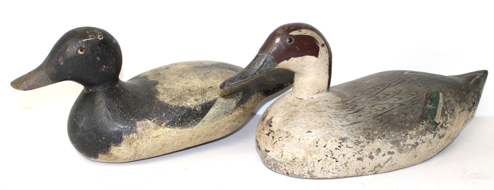 Lot of 2 wooden painted duck decoys - 6 1/2" x 14" & 7"x16" (1 of 10)