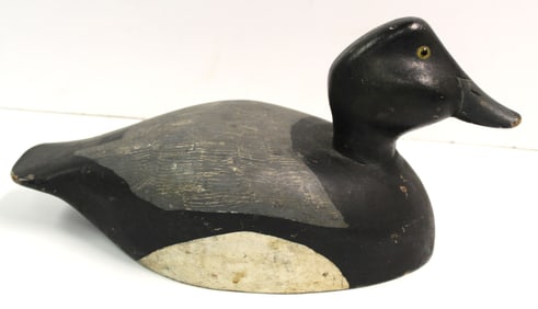 Wooden painted duck decoy market "Ken" on bottom - 6 1/2" x 13 1/2"