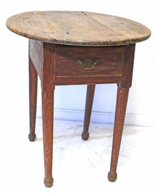 Antique country Sheraton oval top 1 drawer work table - 28" tall x 34"x 26" top