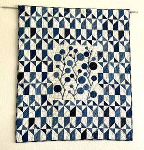 Hand quilted wall hanging "Blue Poppies" by Laure Simpson w stars motif on the other side - 46"x38": Hand quilted wall hanging "Blue Poppies" by Laure Simpson w stars motif on the other side - 46"x38"