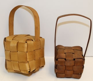 Lot of 2 antique basket rattles - 6" & 5 1/2" tall