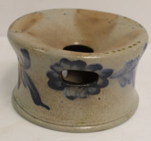 Antique stoneware spittoon w cobalt dec - 4 1/2" tall x 7" diam