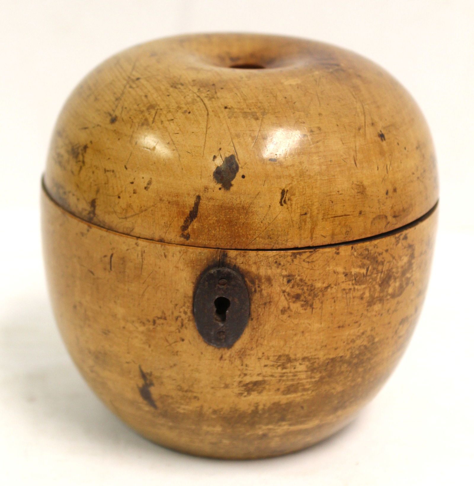 Antique apple form tea caddy - as found - 4 1/2" tall x 4 1/2" diam (1 of 6)