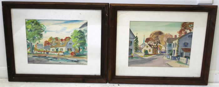 Lot of 2 watercolors of Nantucket in matching frames - overall framed size 18"x22"