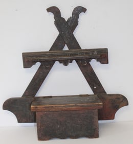 Interesting form 19thC wall box in red paint - 23" tall x 21" x 6"