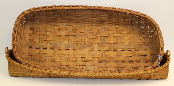 Lot of 2 elongated baskets incl Taghkanik market basket w handles & a Kline (NY) bread basket -
