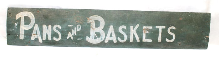 Wooden painted sign "Pans and Baskets" - 26" x 5 1/2"