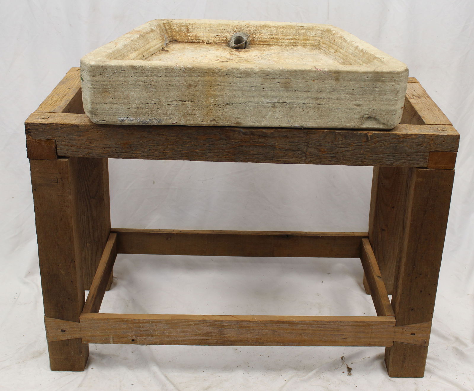 Antique stone or marble sink on primitive wooden stand - 6" x 31" x 21" & 29" tall x 42" wide x 20 (1 of 5)
