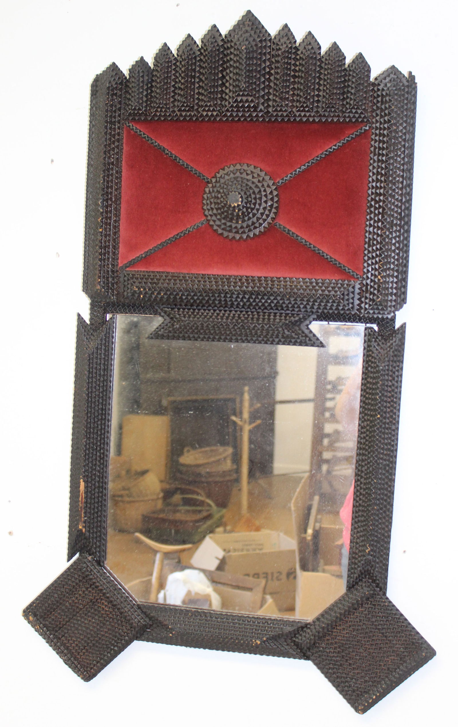 Tramp Art frame with mirror - 35 1/2" tall x 21 1/2" wide (1 of 6)