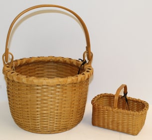 Lot of 2 baskets made by John Havener, Maine - a mini market & a half peck swing - 7" tall x 8 3/4"