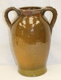 Redware 2 handled vase - 11 1/2" tall x 8 1/2" wide