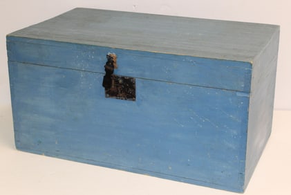 Dovetailed box in blue paint - 22-3/8" long x 13-3/8" deep x 11-3/8" tall