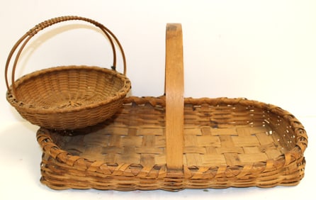 Lot of 2 Taghkanik baskets incl friendship & low market examples - 6 3/4" x 8 1/2" diam & 9"x17"x 10