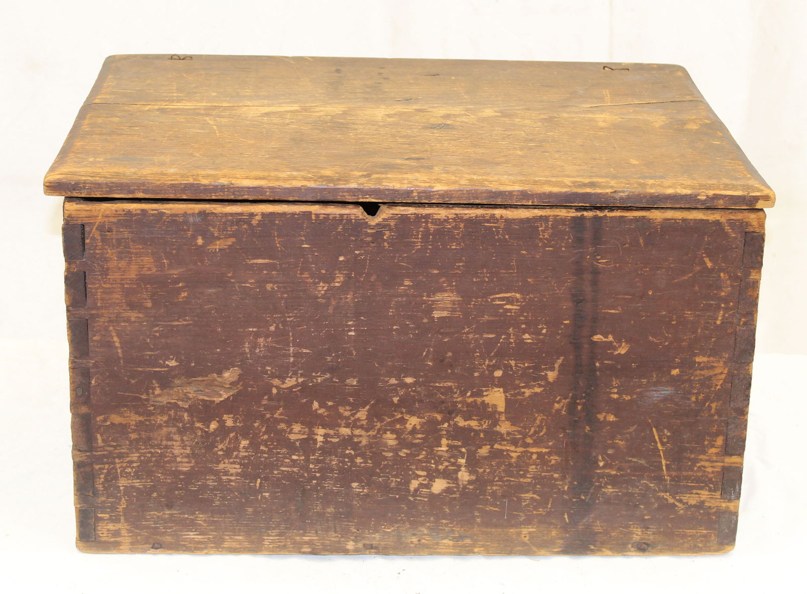 Antique dovetailed box w snipe hinges in red paint - 13 1/2"x24"x17" (1 of 9)