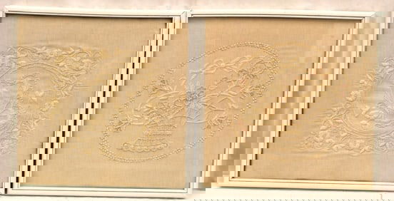 Lot of 2 vintage framed embroideries - overall framed size 17"x17"