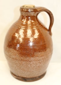Peter Clarke redware jug w cork - 7 1/2" tall