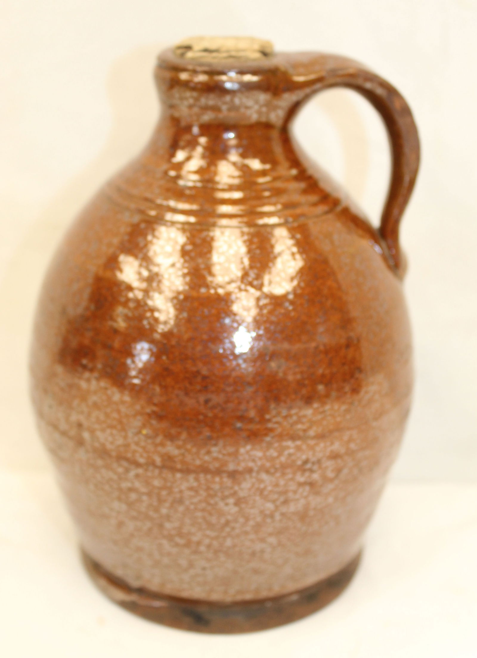 Peter Clarke redware jug w cork - 7 1/2" tall (1 of 5)