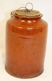 Redware jar w cork lid - 6 1/2" tall