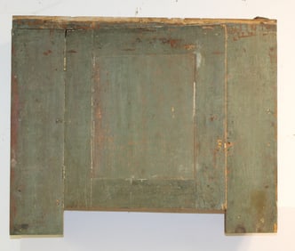 Antique built in hanging wall cupboard in green paint w 1 shelf interior - 24" tall x 30"x12"