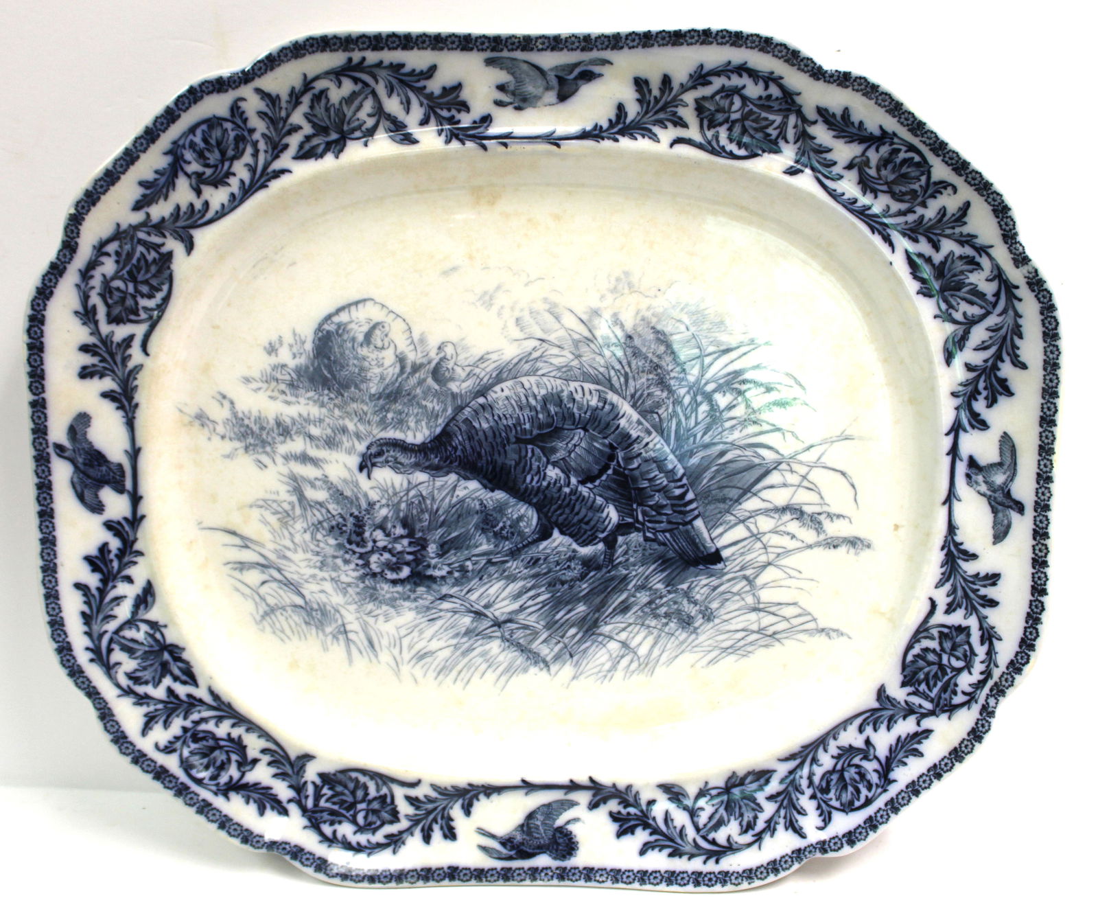 Flow Blue China Royal Cauldon Thanksgiving Turkey Meat Platter Circa 1904 - 17"x19" (1 of 8)