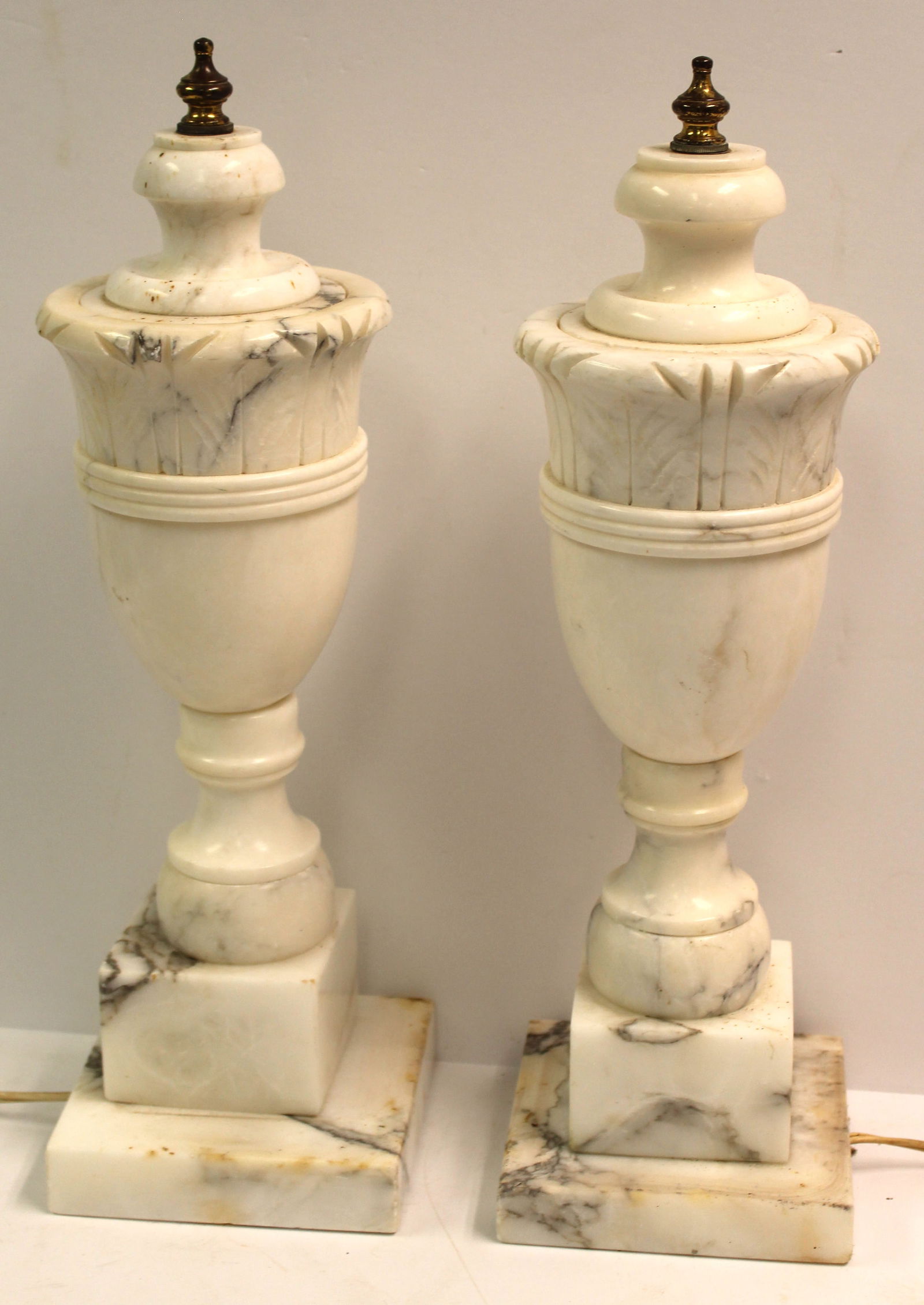 Pair of marble urn form lamps w covers & brass mounts - 16" tall (1 of 8)