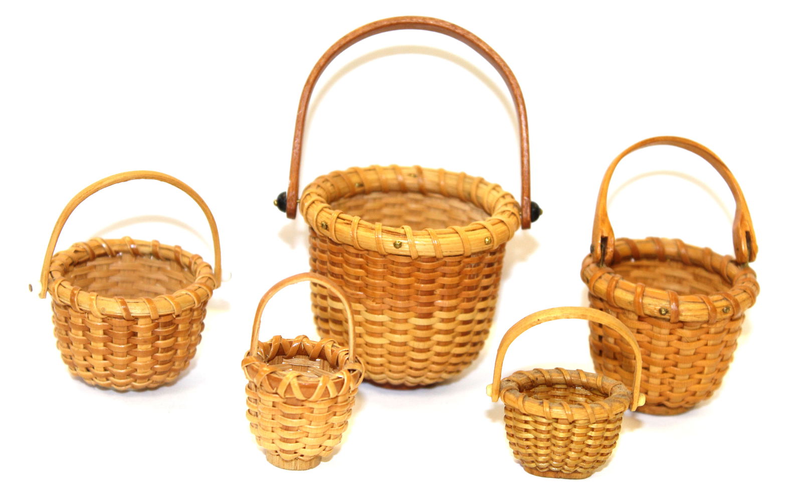 Lot of 5 miniature baskets - 2 signed & dated Wm Reese '89 & '94 - 1/2" - 1" (1 of 8)