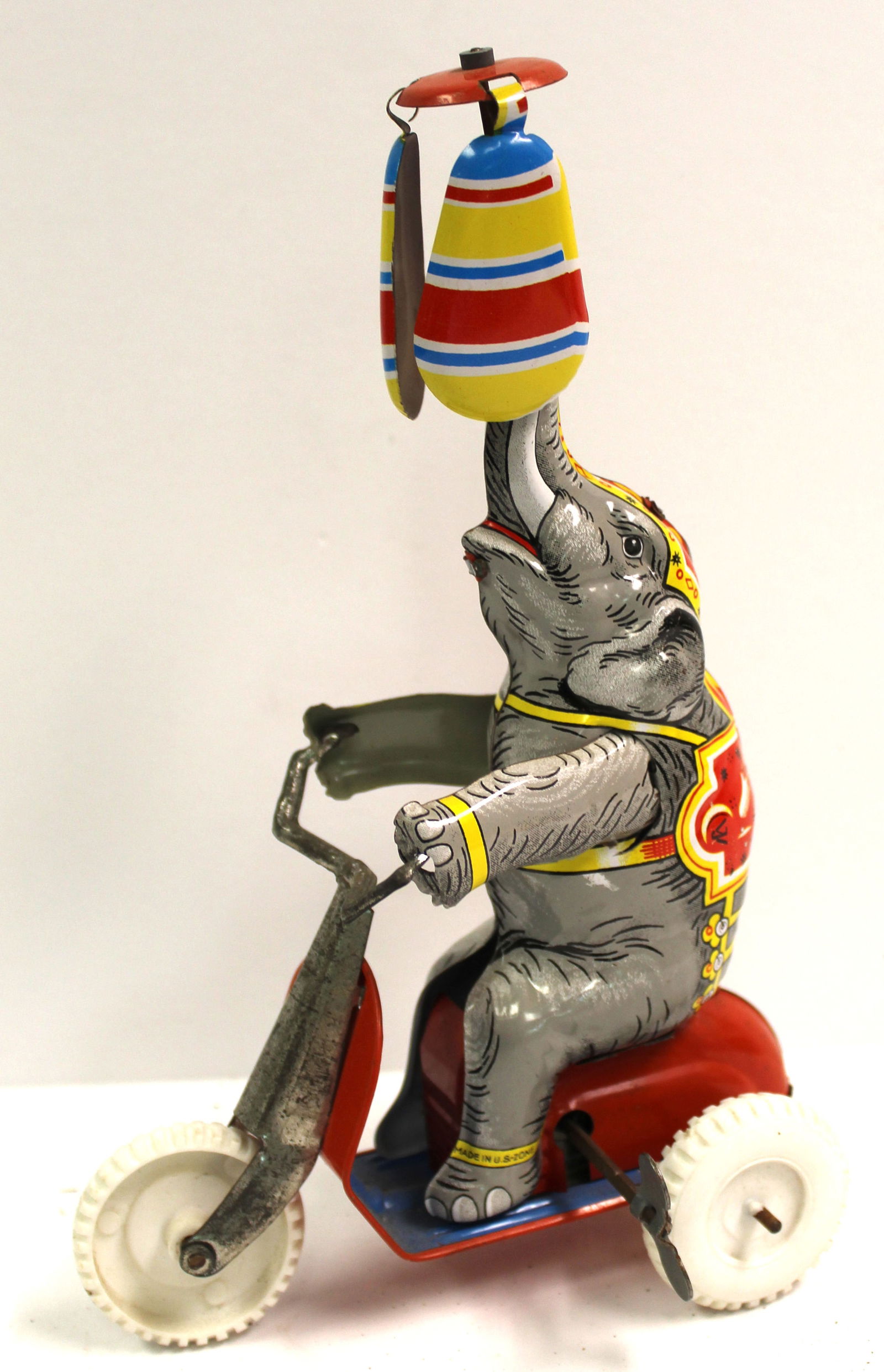 Tin wind up elephant riding tricycle - 8 3/4" tall (1 of 5)