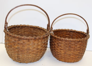 Lot of 2 Matteson swing handled baskets - 5 1/2"x9" diam & 5 1/4"x8" diam