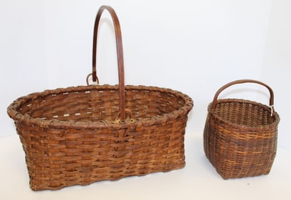 Lot of 2 Matteson baskets incl a swing handled market & a fixed handled cane- 7 1/2"x15 1/2"x9" & 8
