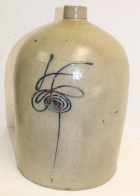 Antique stoneware 4 gal jug w cobalt bee sting dec - 16" tall