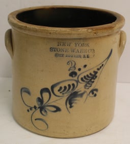 Antique NY Stoneware Co Fort Howard, NY 2 gal stoneware crock w cobalt dec - 9 1/4" x 9 3/4" diam