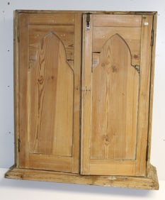 Antique wall cupboard w green painted interesting drawers & shelves configuration interior - 30"