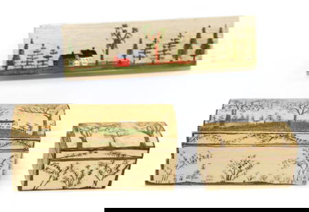 Miniatures lot incl 2 paint dec boxes signed Hastrick & a painting signed Steely - 1 3/4" - 2 3/4": Miniatures lot incl 2 paint dec boxes signed Hastrick & a painting signed Steely - 1 3/4" - 2 3/4" long