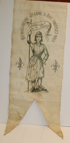 Antique Jeanne d'Arc religious procession banner - 44"x15"