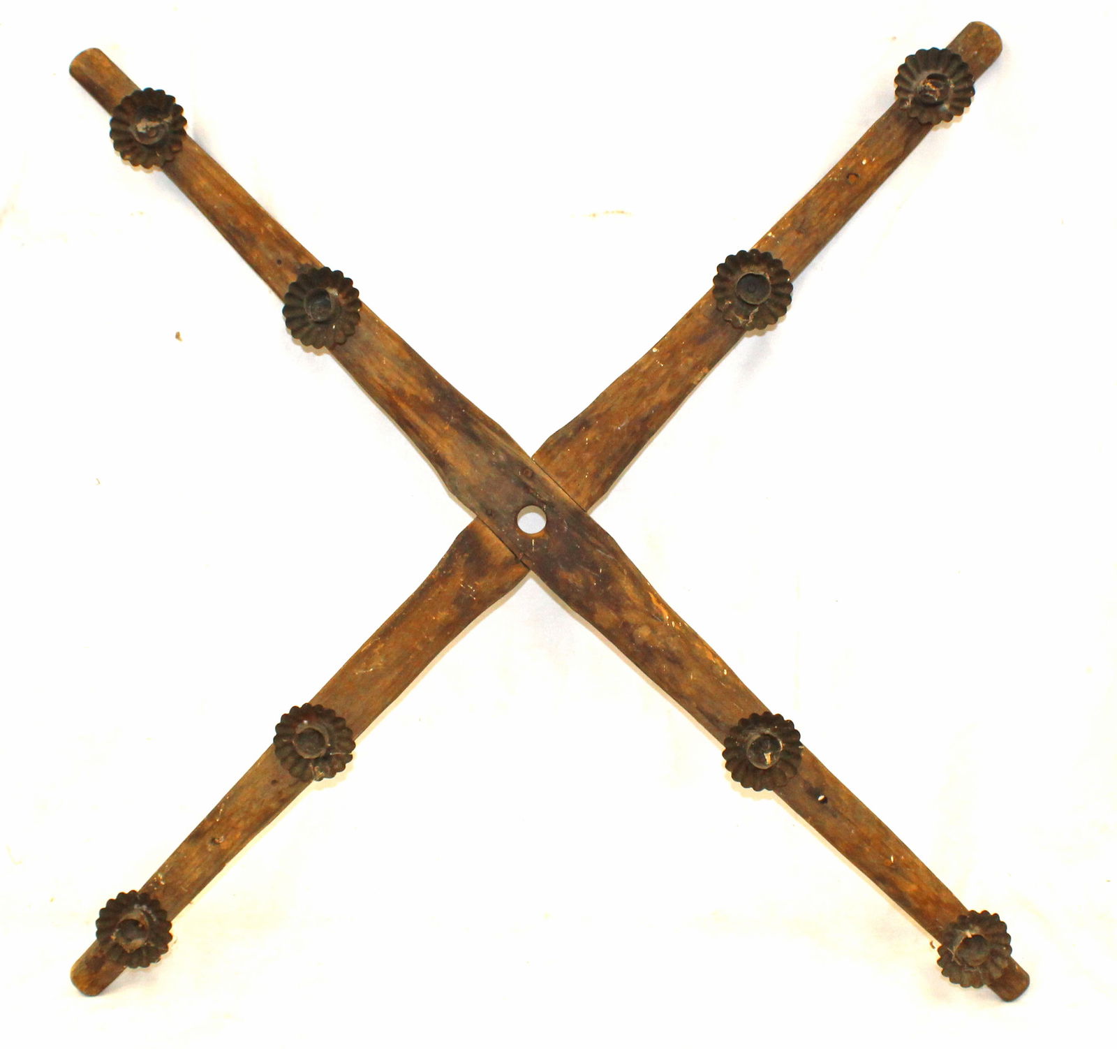 Antique wooden primitive candle chandelier - 36" wide (1 of 4)