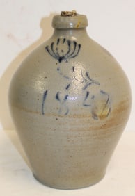 Antique 1 gal ovoid "1847" Stoneware Jug w/ Slip-Trailed Floral Decoration att. S. Risley, Norwich,