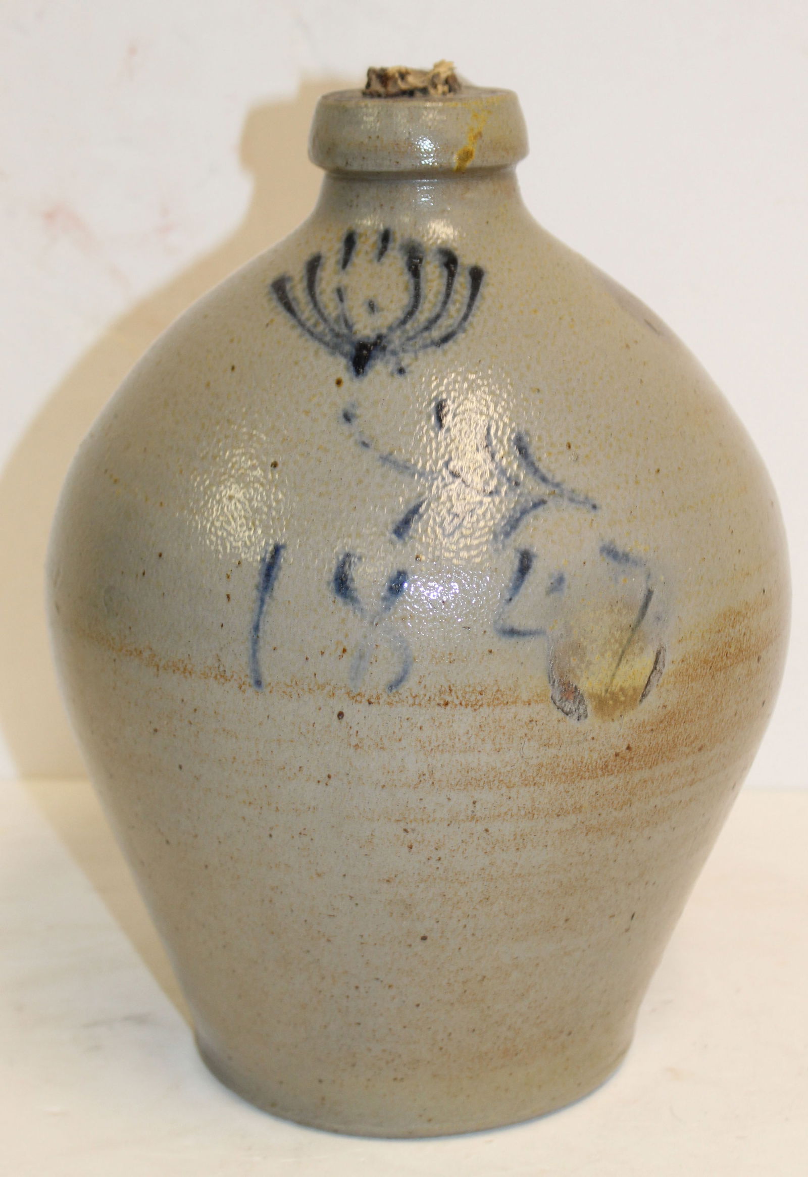 Antique 1 gal ovoid "1847" Stoneware Jug w/ Slip-Trailed Floral Decoration att. S. Risley, Norwich, (1 of 7)