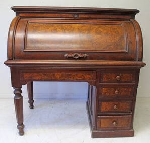 Victorian walnut cylinder desk w single bank of drawers - 48" tall x 48:x27"