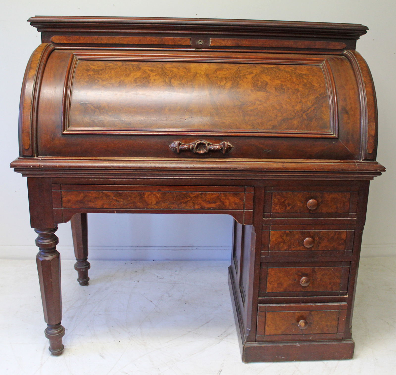 Victorian walnut cylinder desk w single bank of drawers - 48" tall x 48:x27": Victorian walnut cylinder desk w single bank of drawers - 48" tall x 48:x27"
