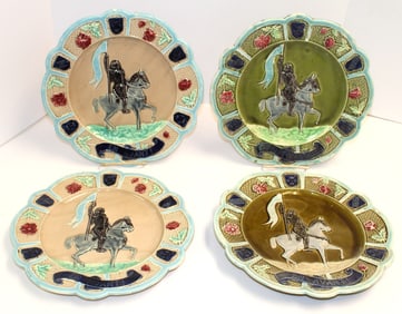 Set of 4 Majolica Jeanne d'Arc plates - 12" diam