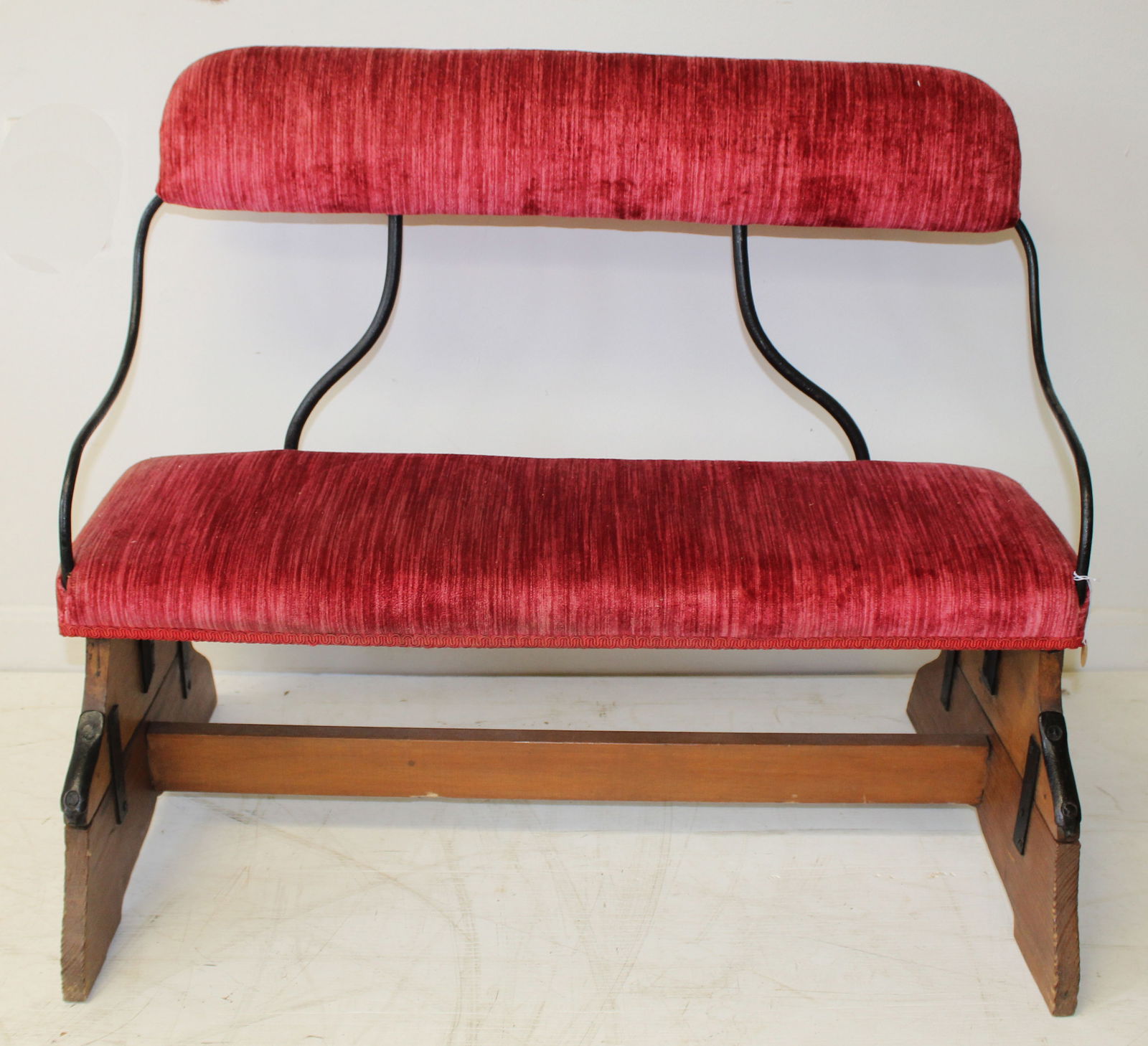 Antique wagon seat w red velvet upholstery - 26"x31"x18" (1 of 4)